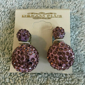 Dream Plus Purple Rhinestone Double Ball Stud Earrings Front Back Fashion